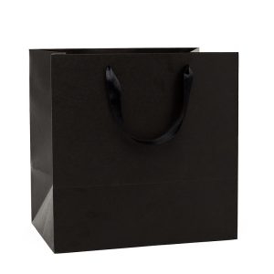 Black Kraft Euro Totes with Satin Ribbon Handles (100/Pack)